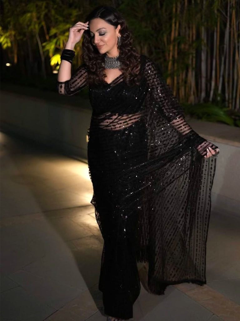 This Designer hot Black Saree is Perfect For your Cocktail Evening to Reception party