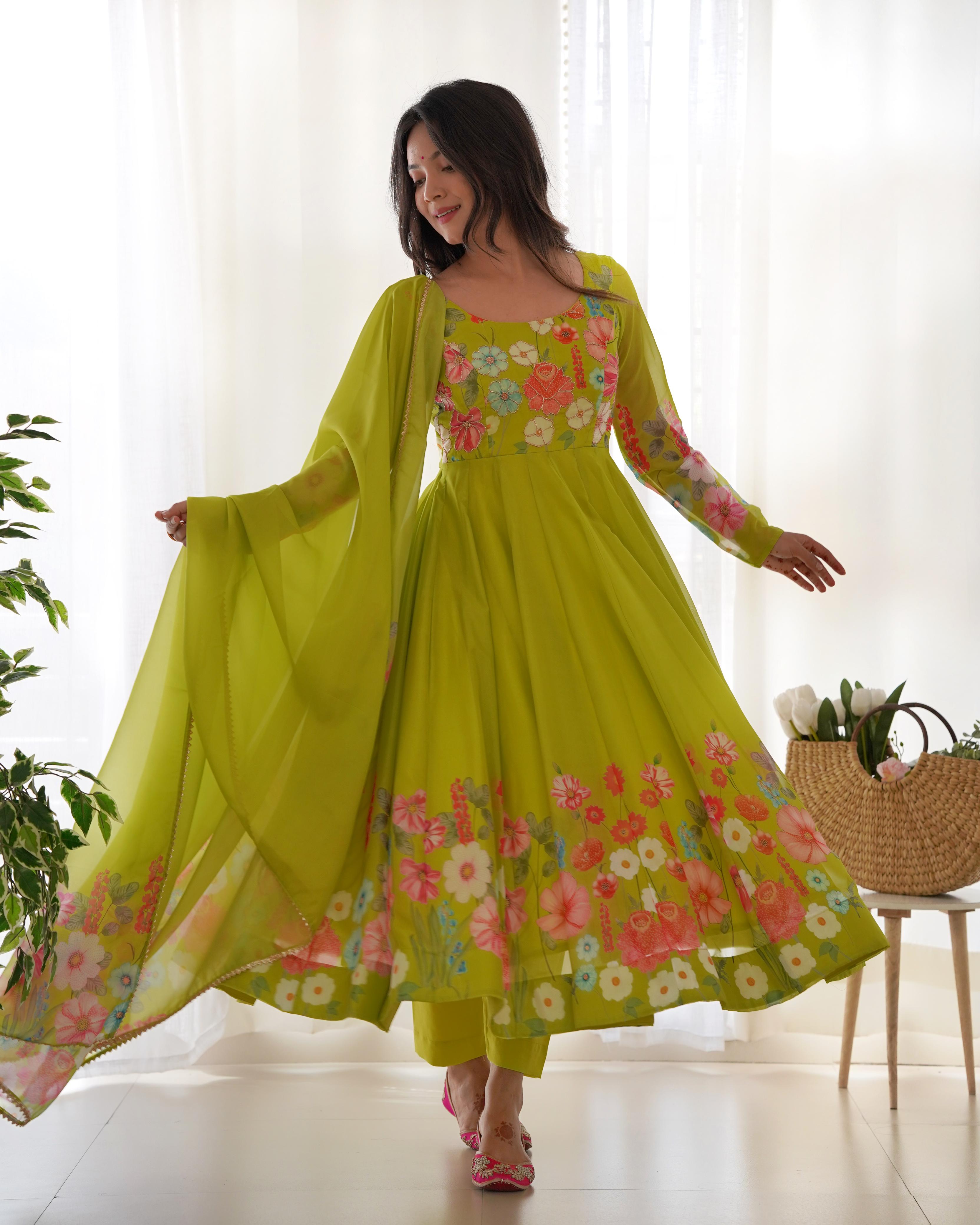 Treat yourself to the ultimate comfort and sophistication with our SOFT Organza Anarkali set