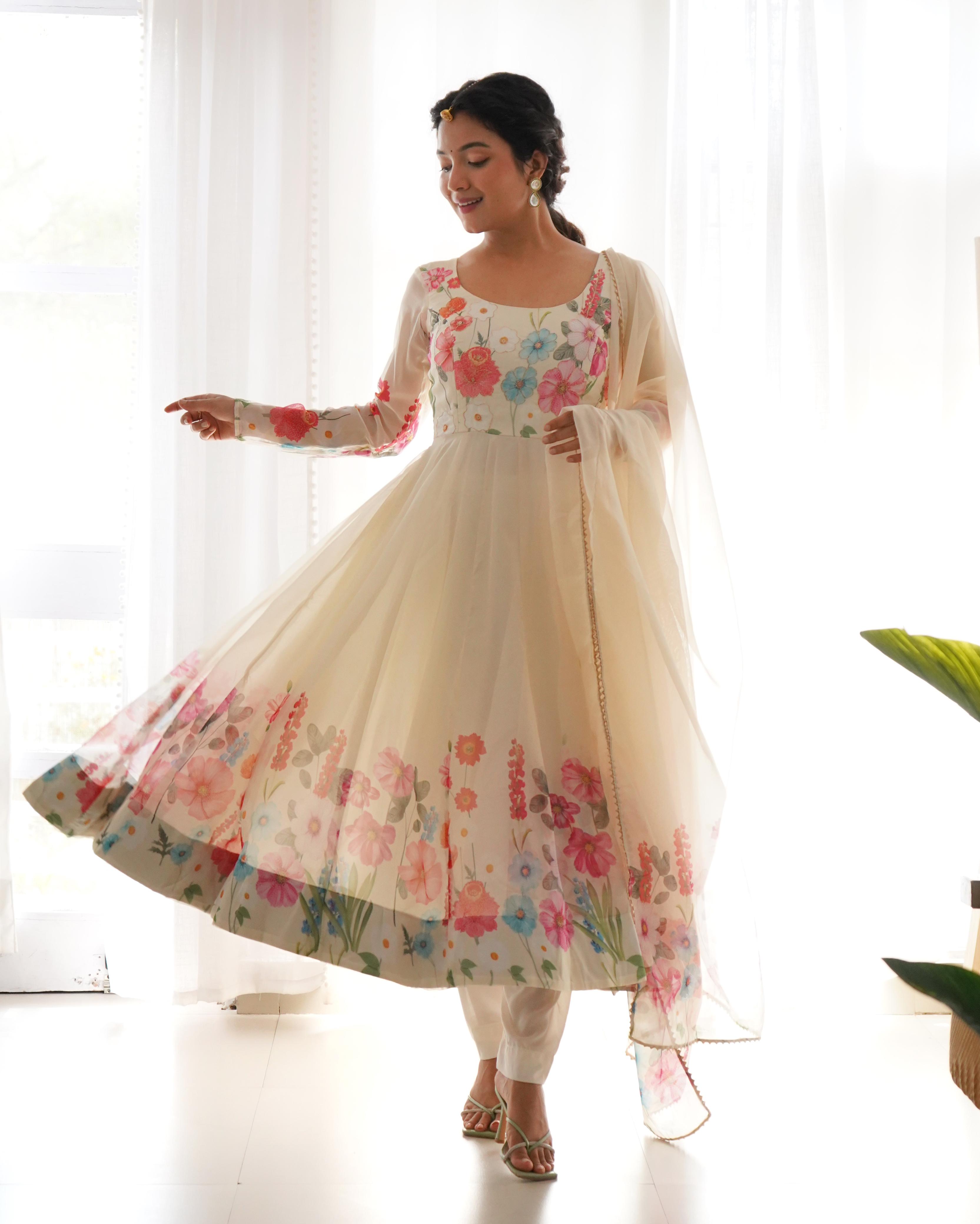 Treat yourself to the ultimate comfort and sophistication with our SOFT Organza Anarkali set