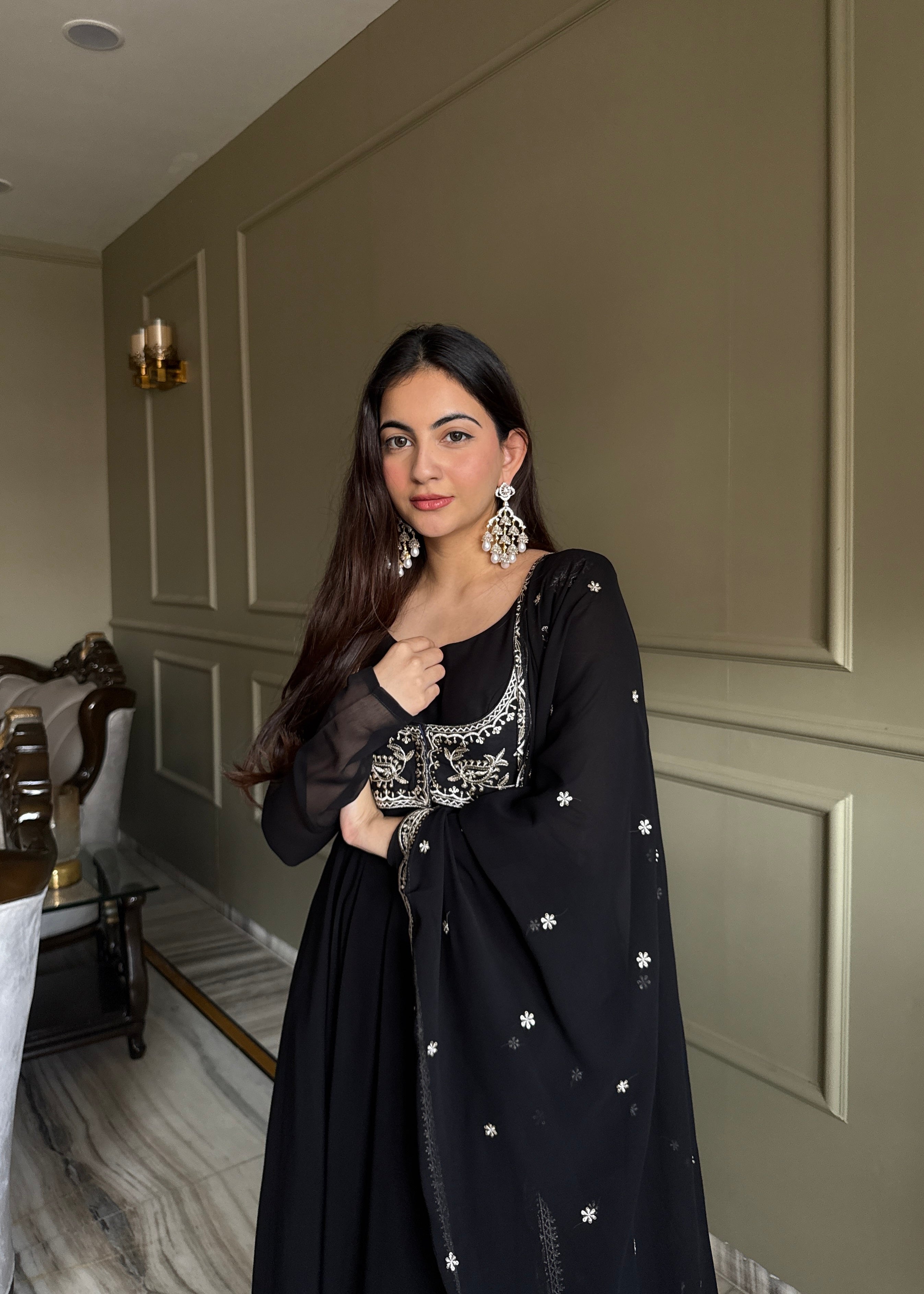 Midnight Majesty Black Anarkali Set