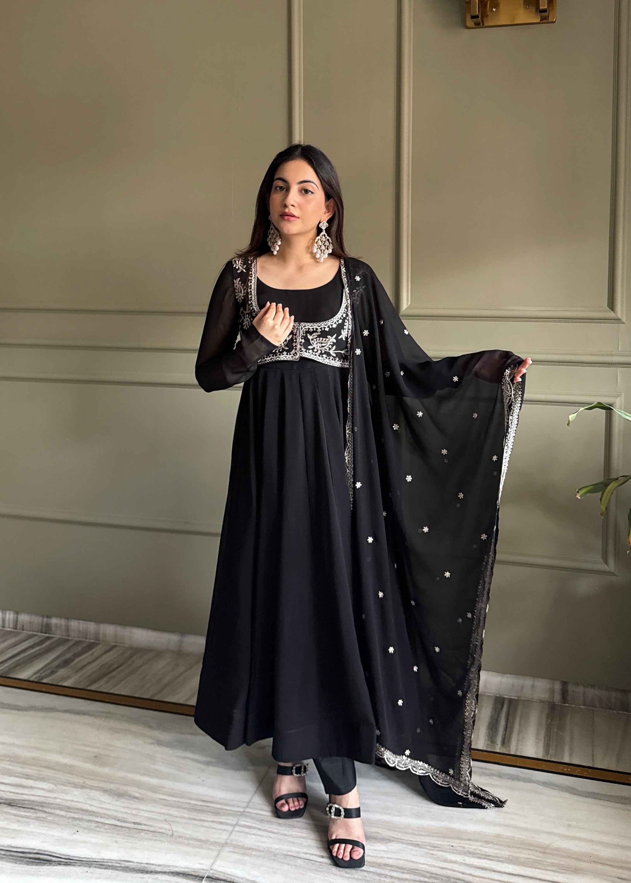 Midnight Majesty Black Anarkali Set