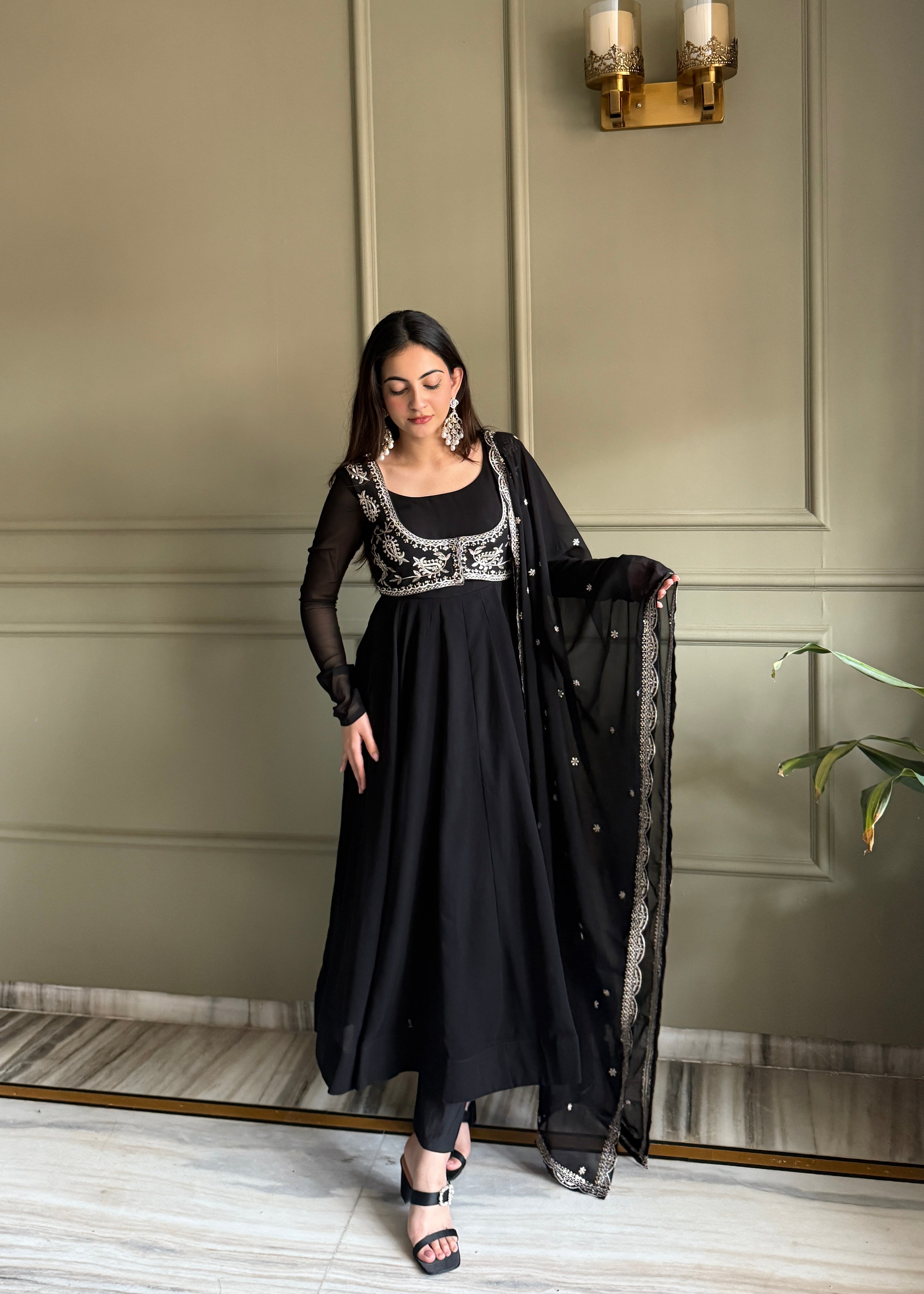 Midnight Majesty Black Anarkali Set