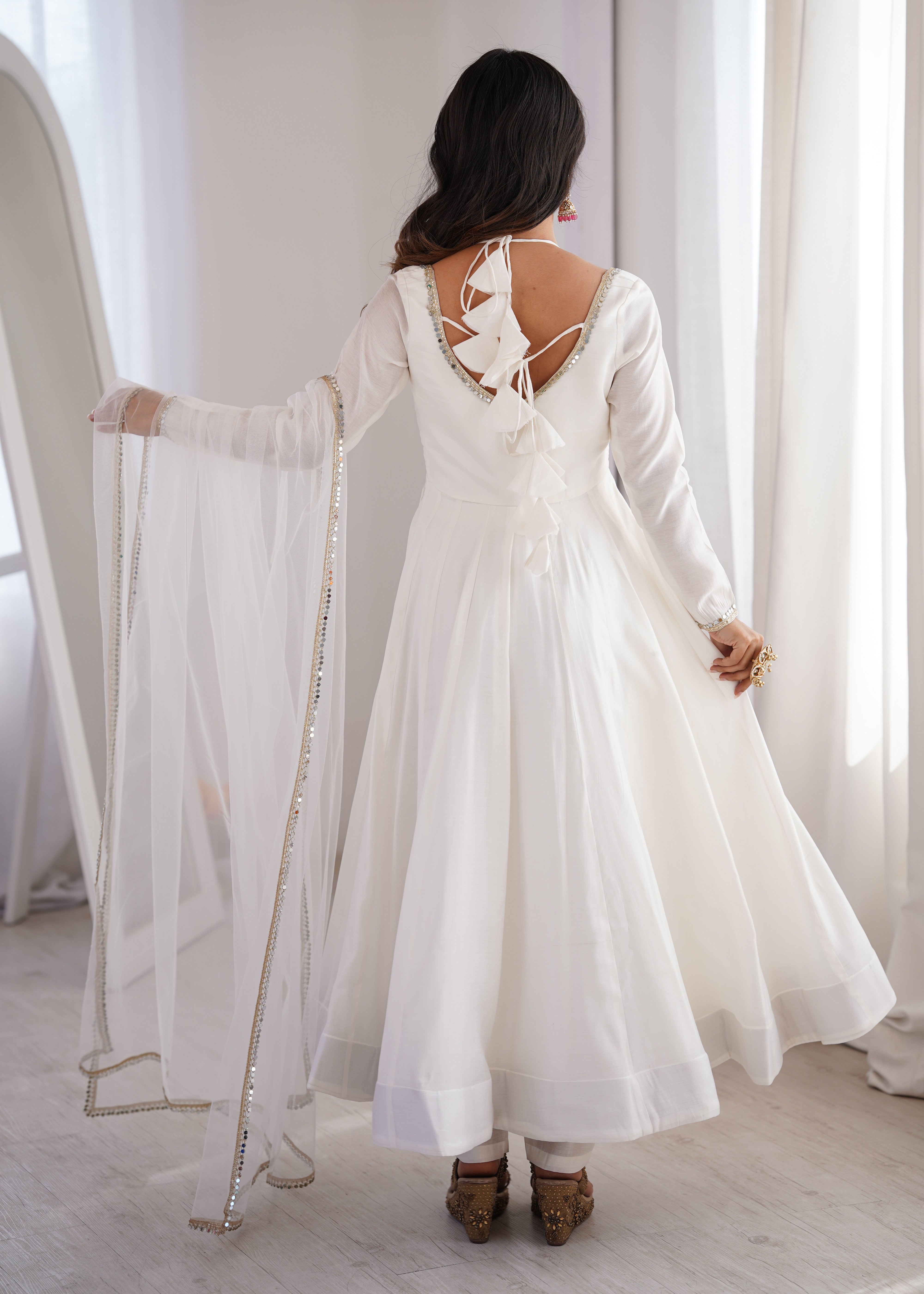 Pure Roman Silk Chanderi Anarkali Set