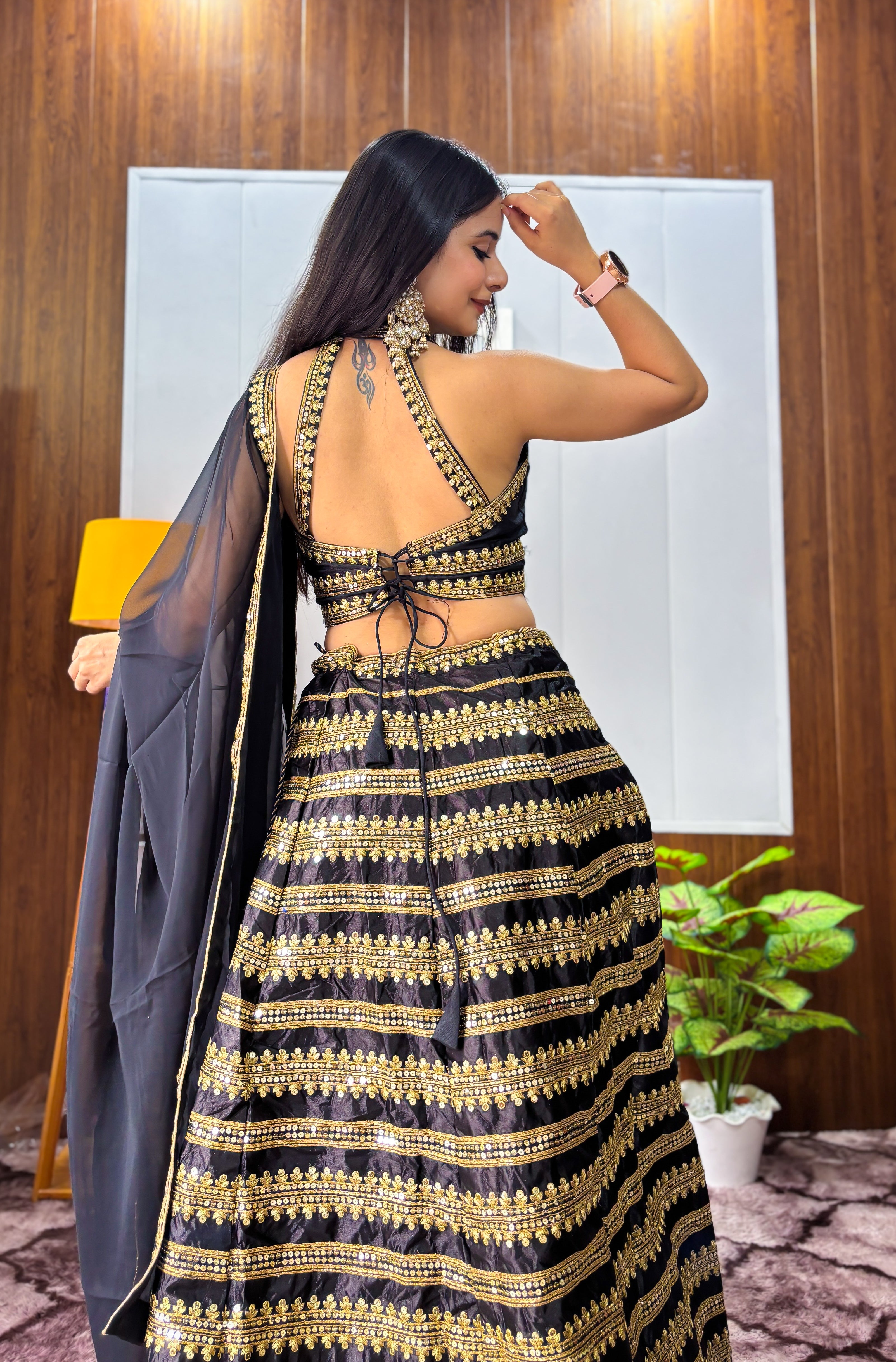 Black beauty , Golden grace -  Beautiful Lehenga Set