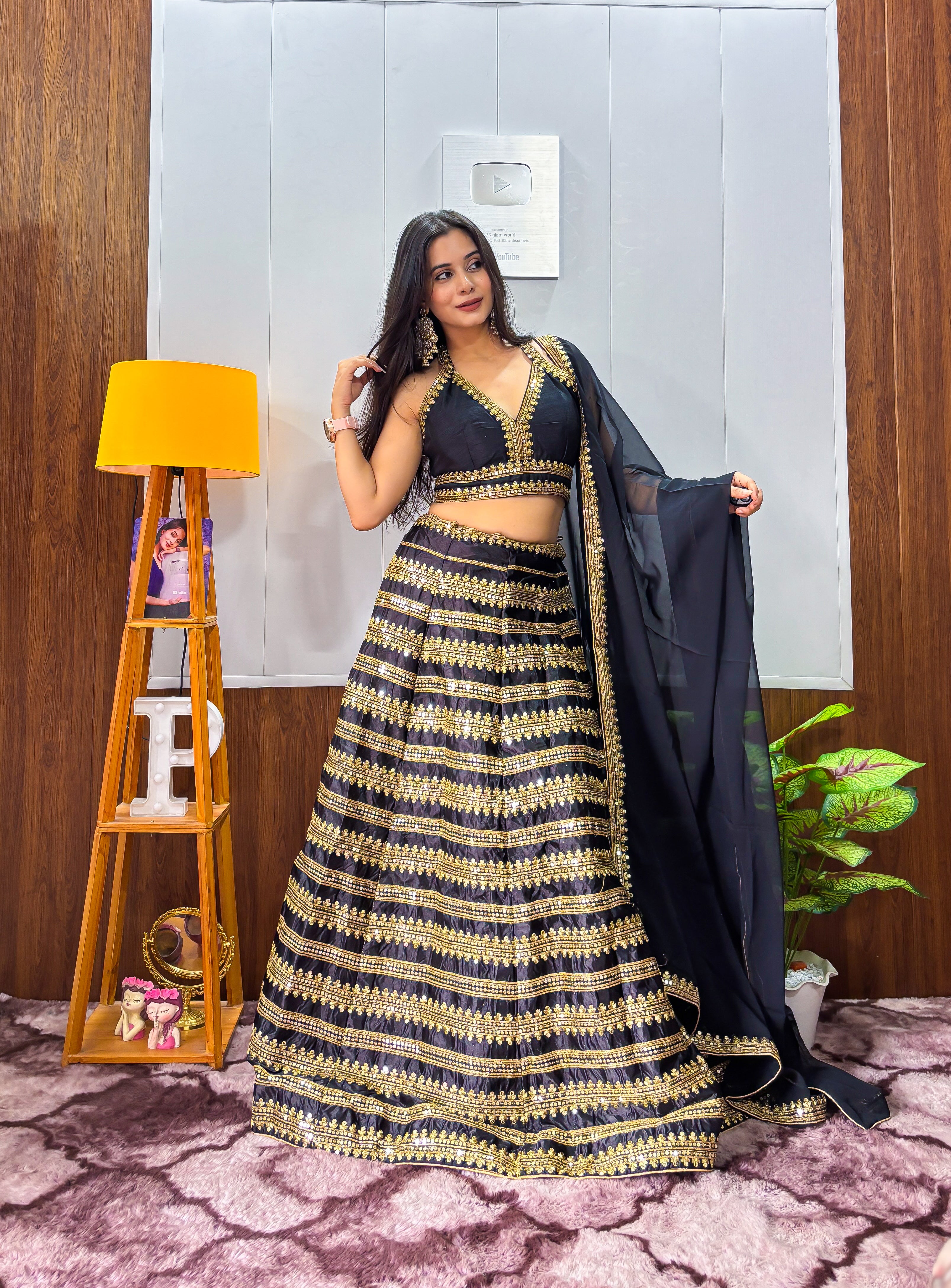 Black beauty , Golden grace -  Beautiful Lehenga Set