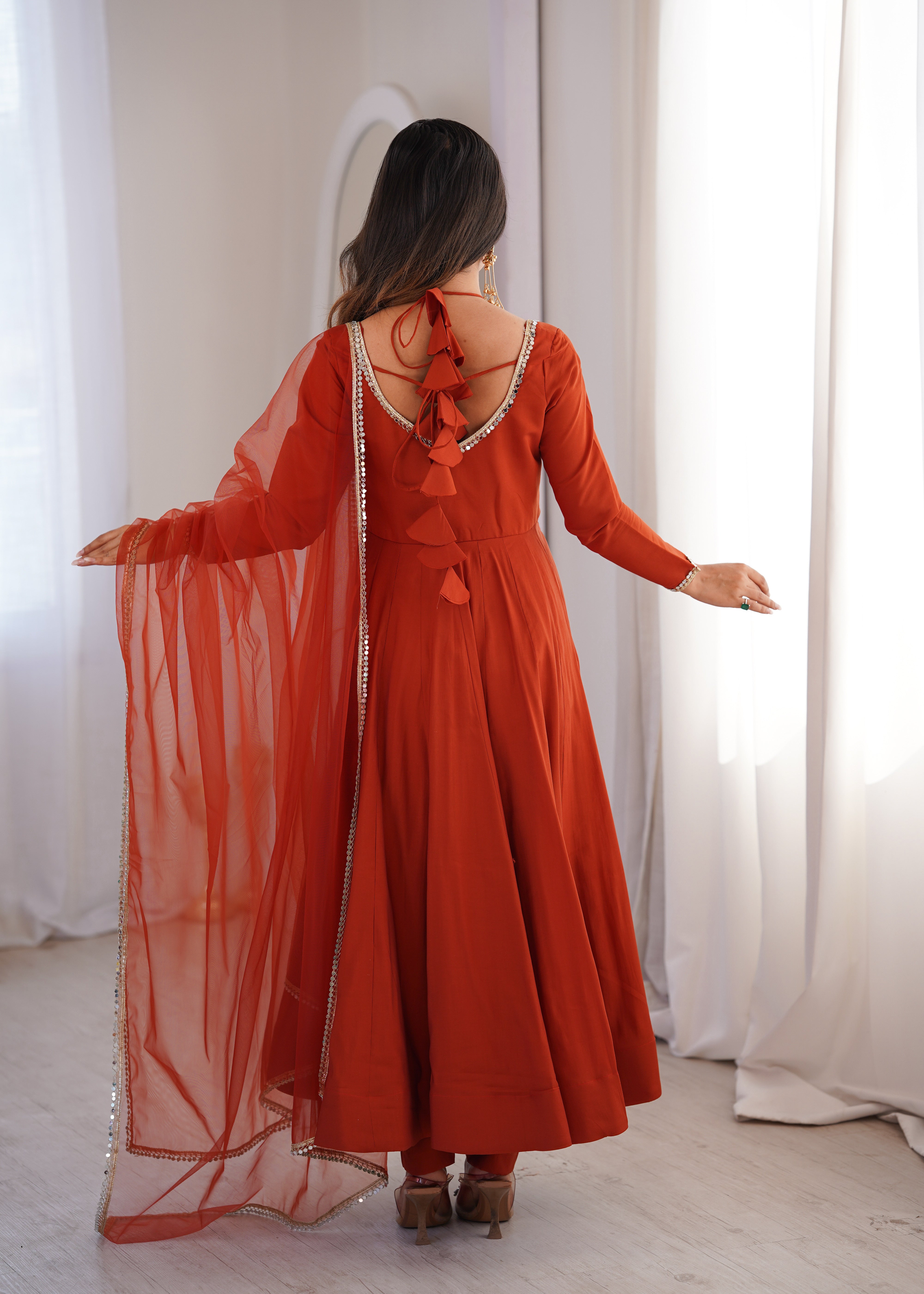 Pure Roman Silk Chanderi Anarkali Set