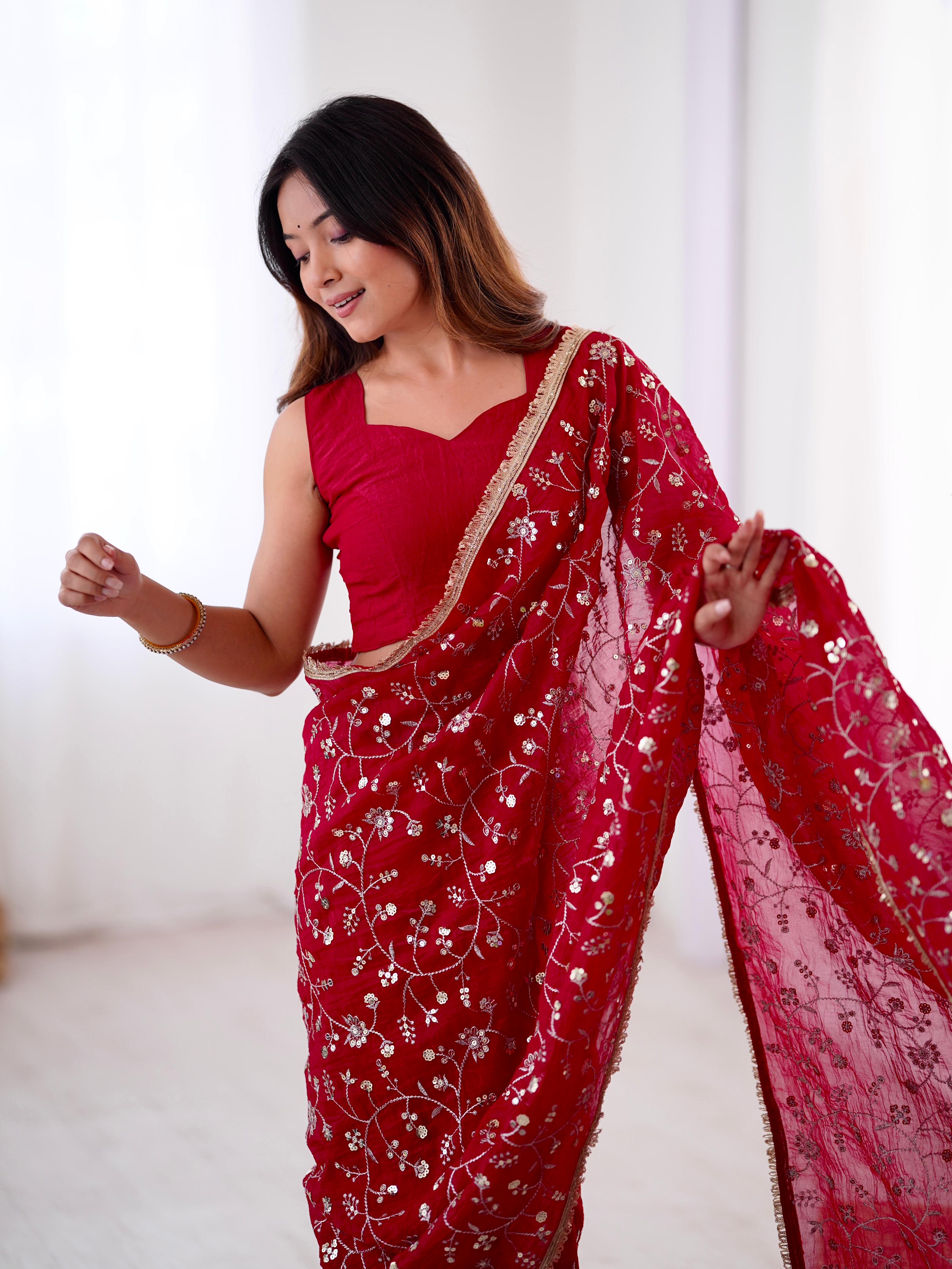 Crunchy Silk Sequins Saree