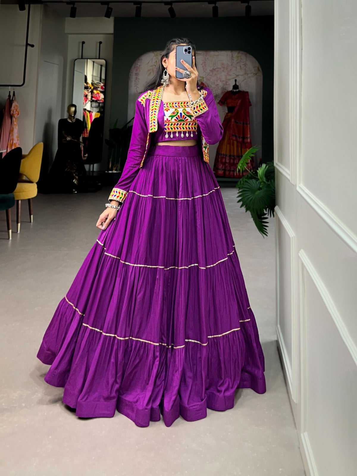 Elevate Your Navratri Style with our Exquisite Plain Pure Rayon Lehenga Set