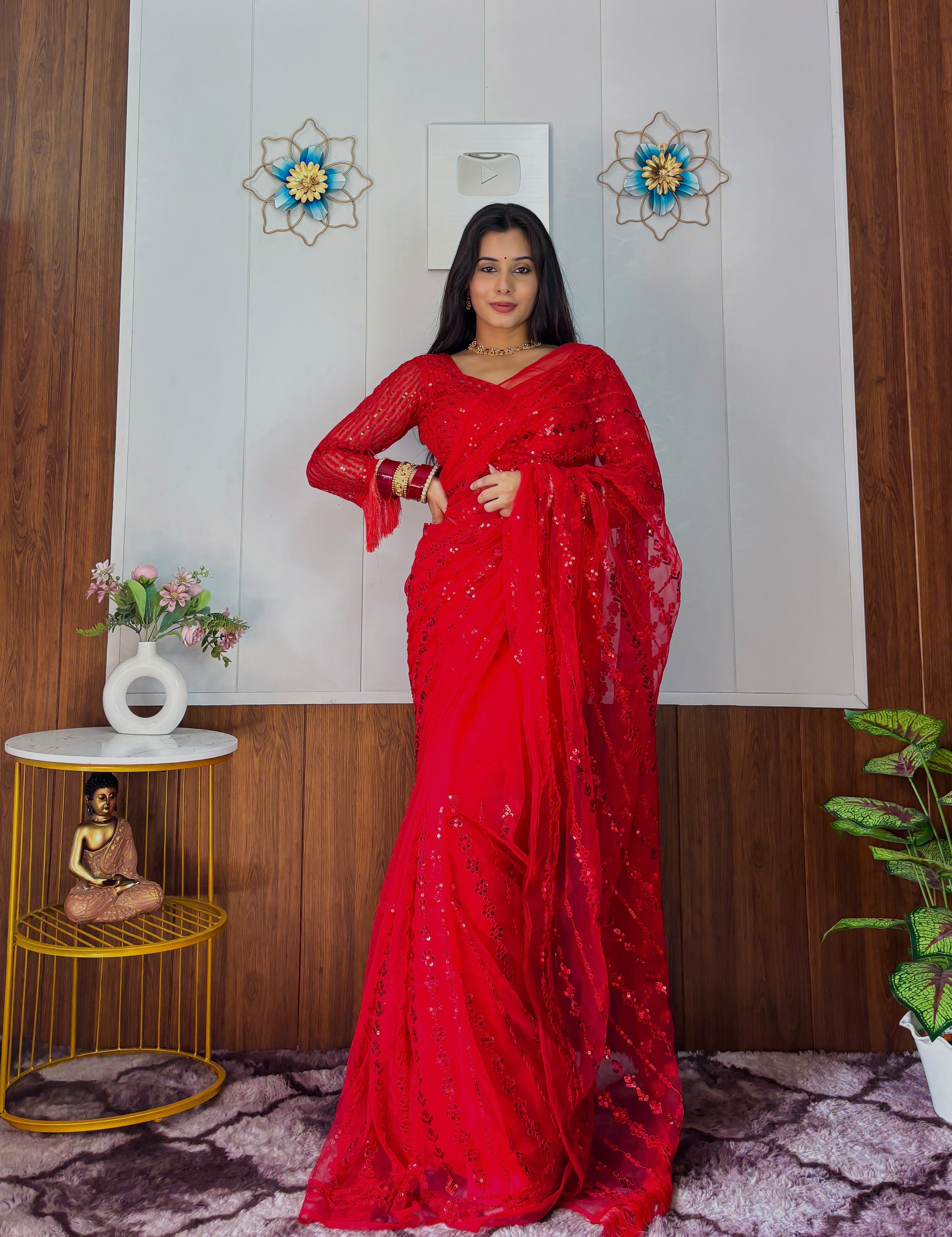 Draped in Dazzling red saree