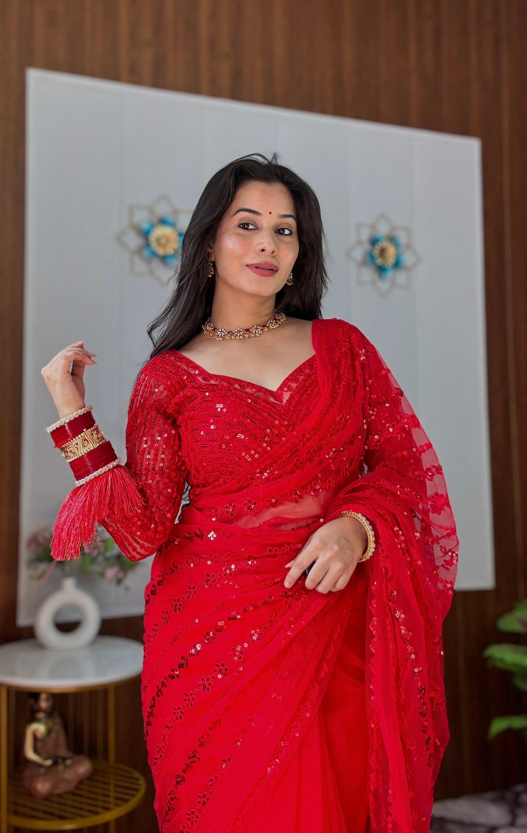 Draped in Dazzling red saree