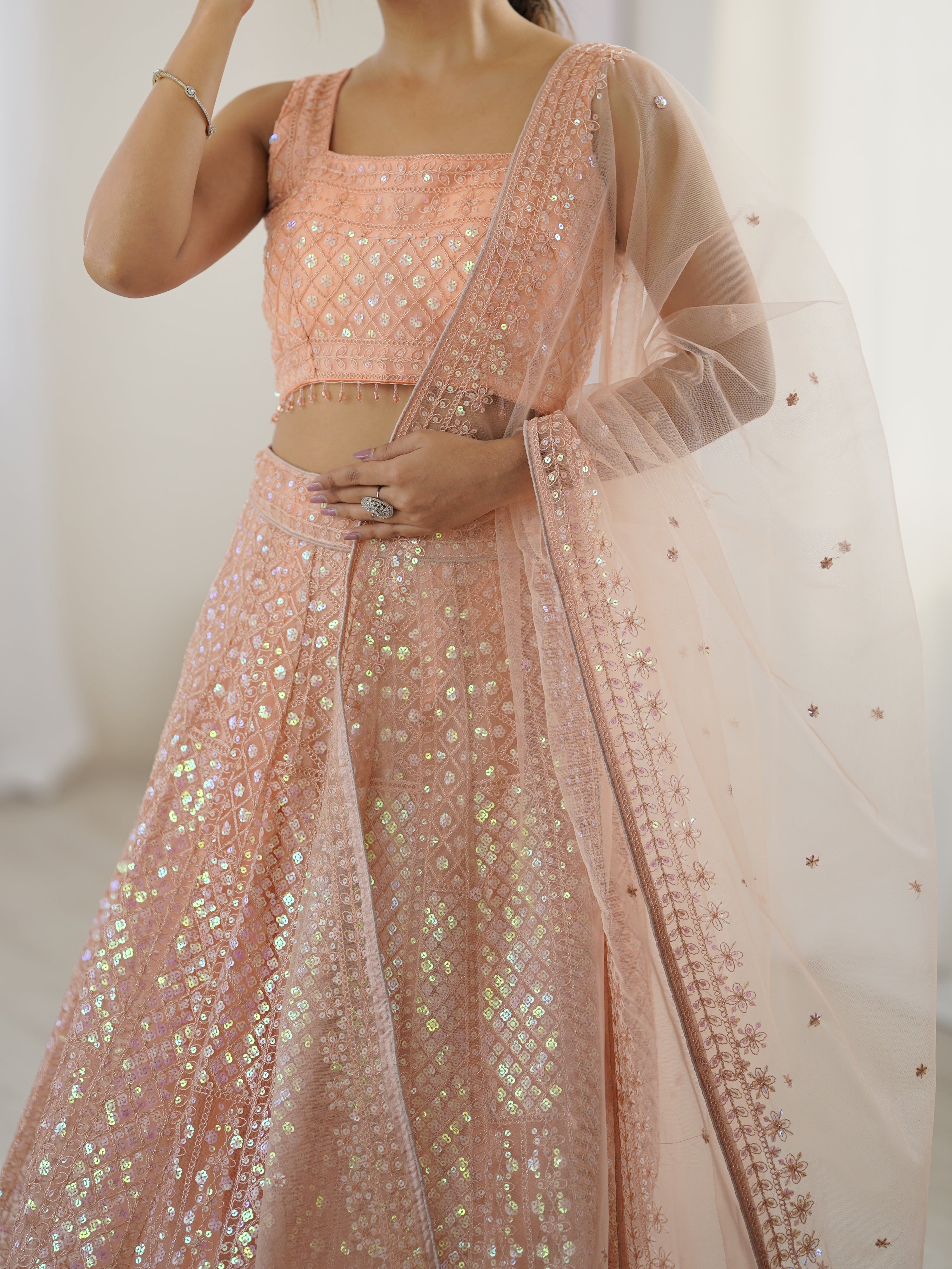 Sparkling Peach  Net Lehenga Set