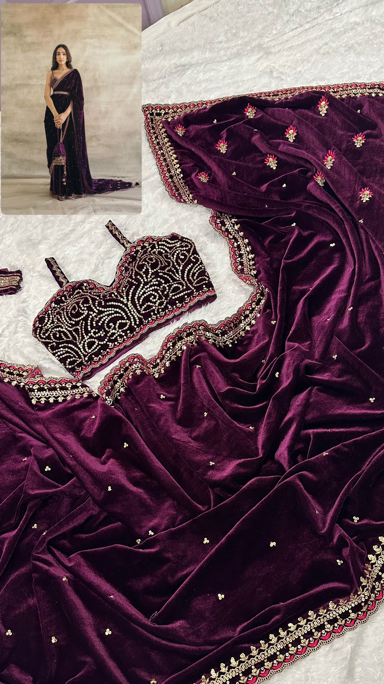 Turn Heads and Steal heart in this Gorgeous Velvet Saree