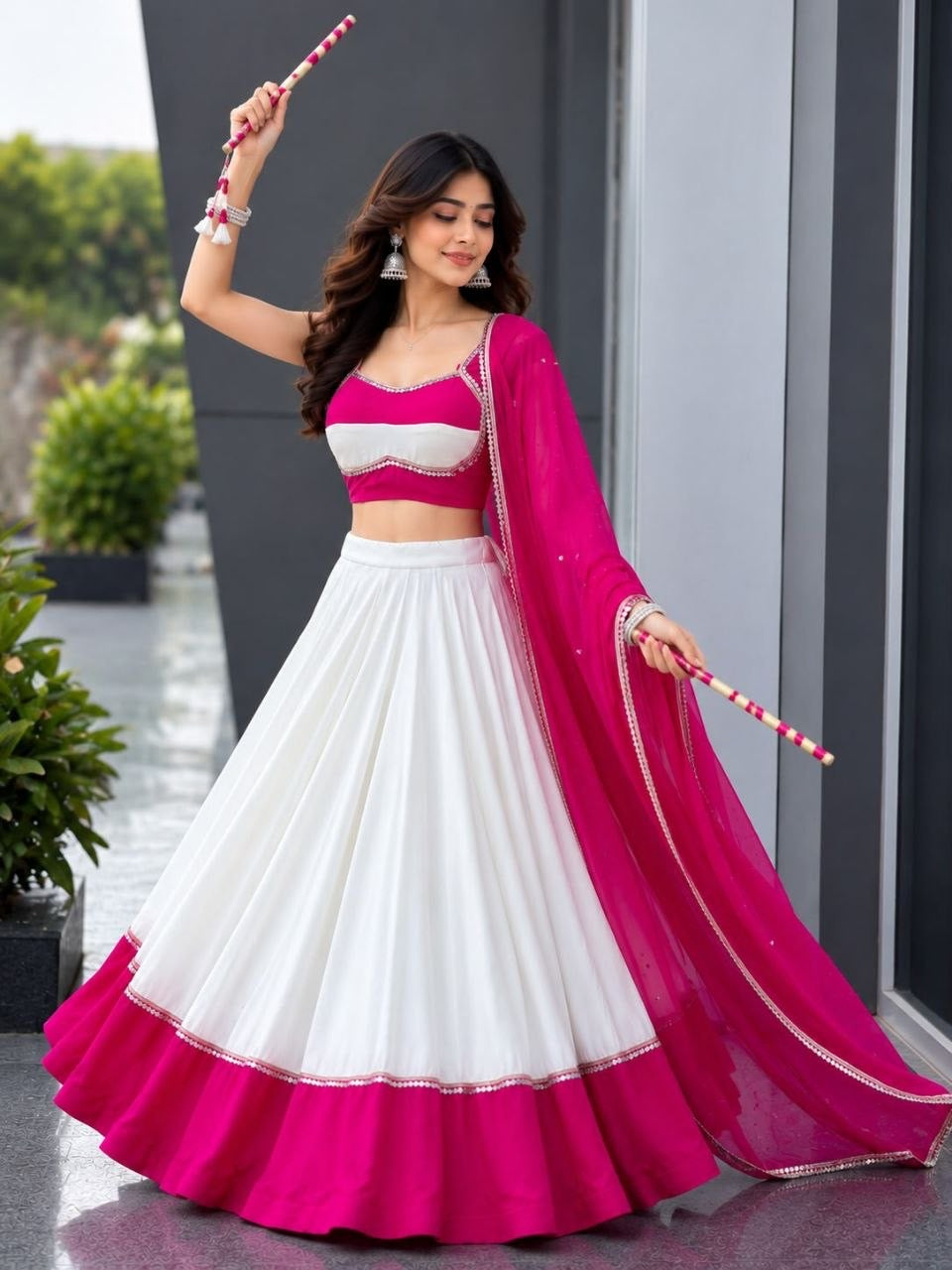 A bold pop of pink Lehenga