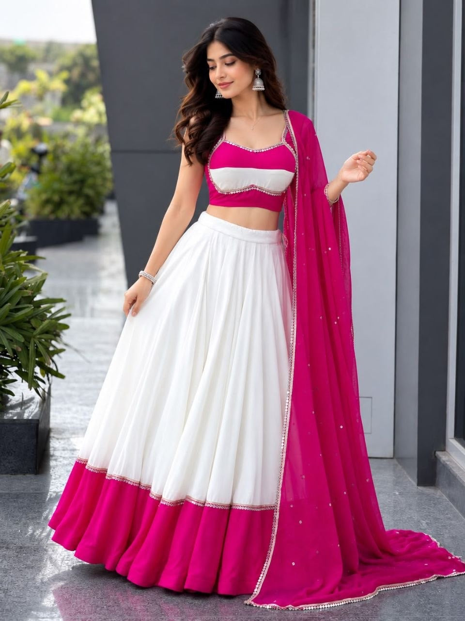 A bold pop of pink Lehenga