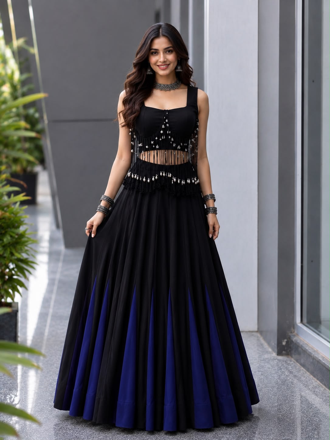 Midnight drama, modern glamour- Lehenga set