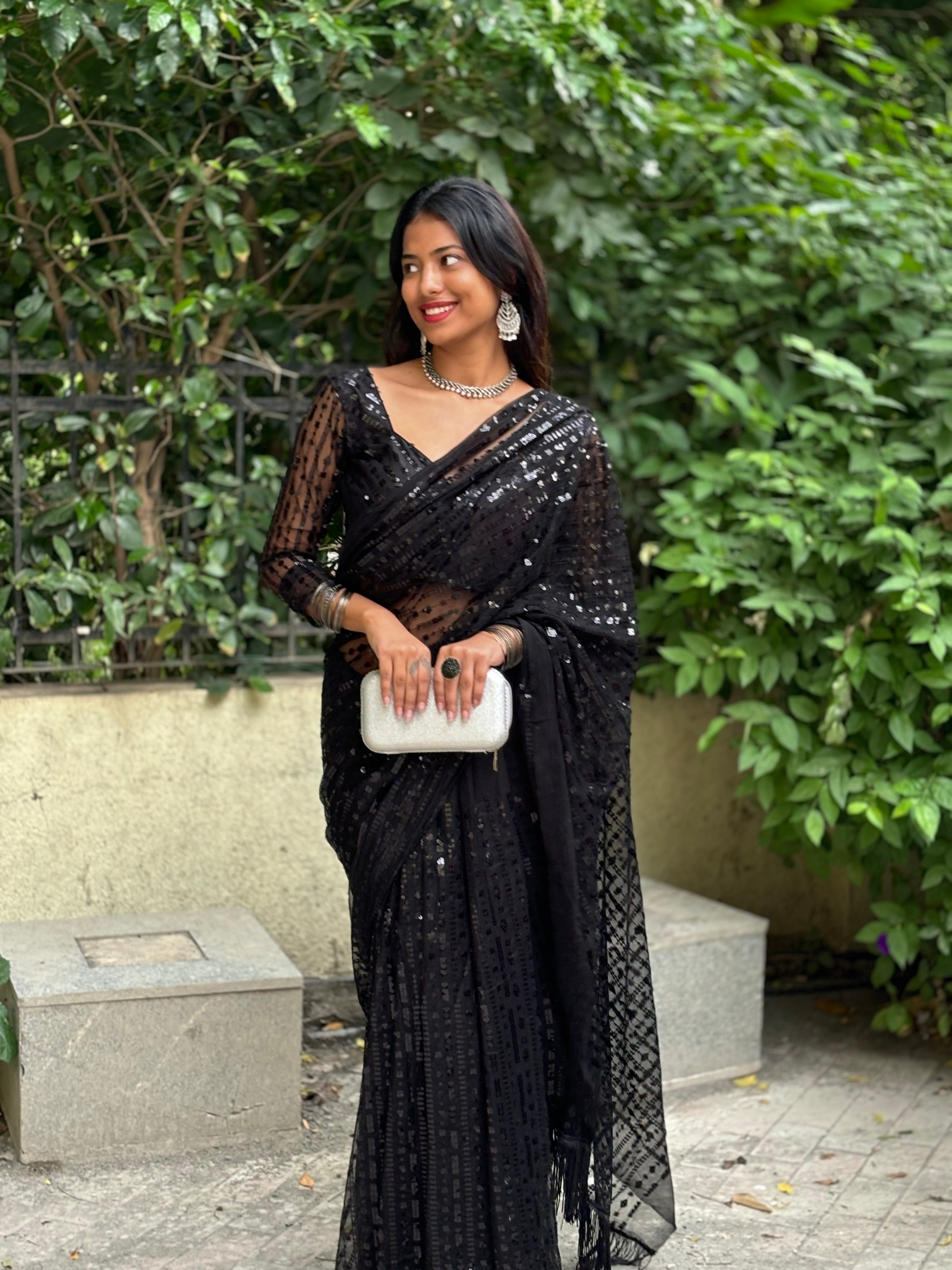 This Designer hot Black Saree is Perfect For your Cocktail Evening to Reception party.