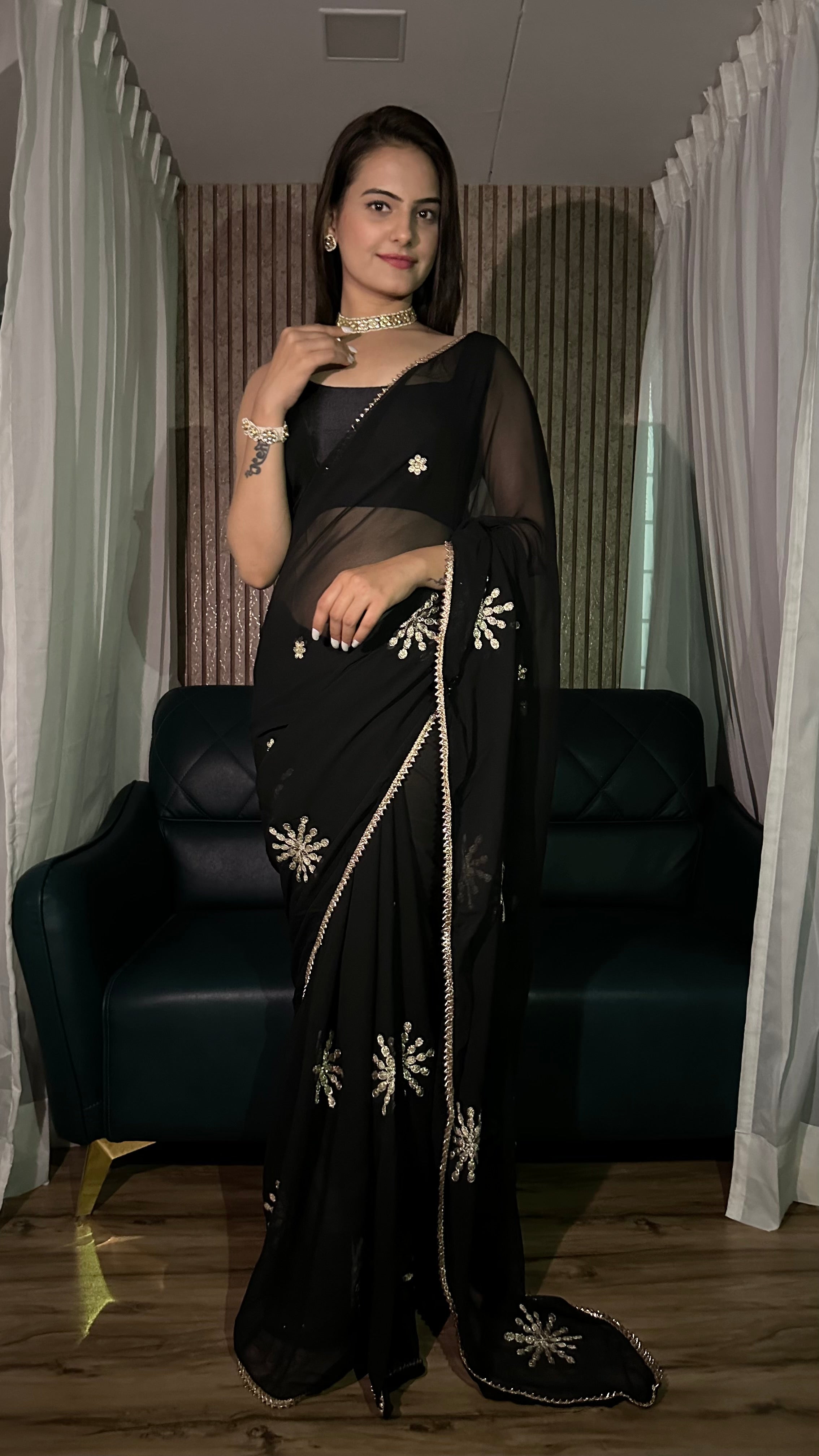 Desi vibes all the way in our black hot saree