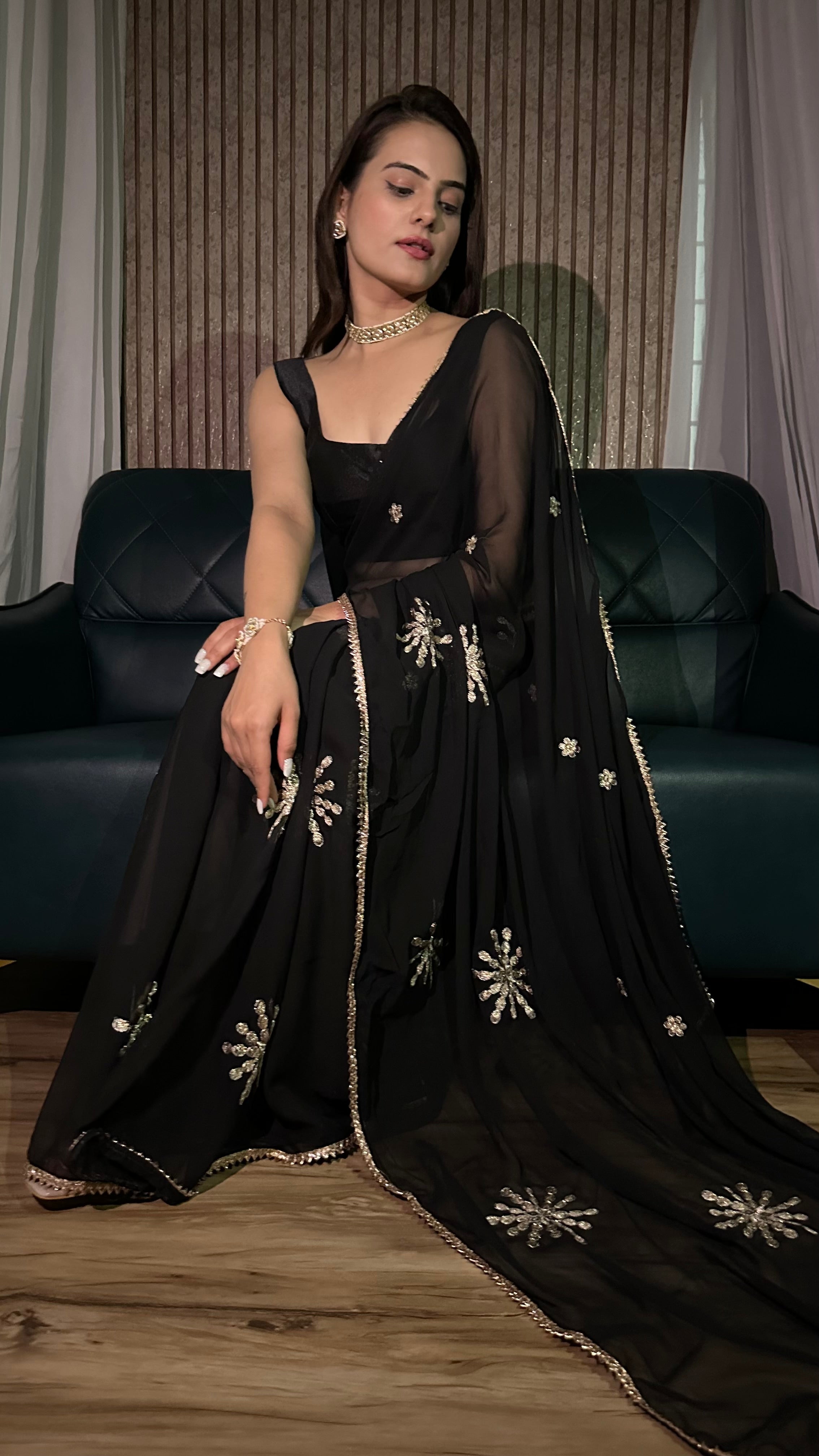 Desi vibes all the way in our black hot saree