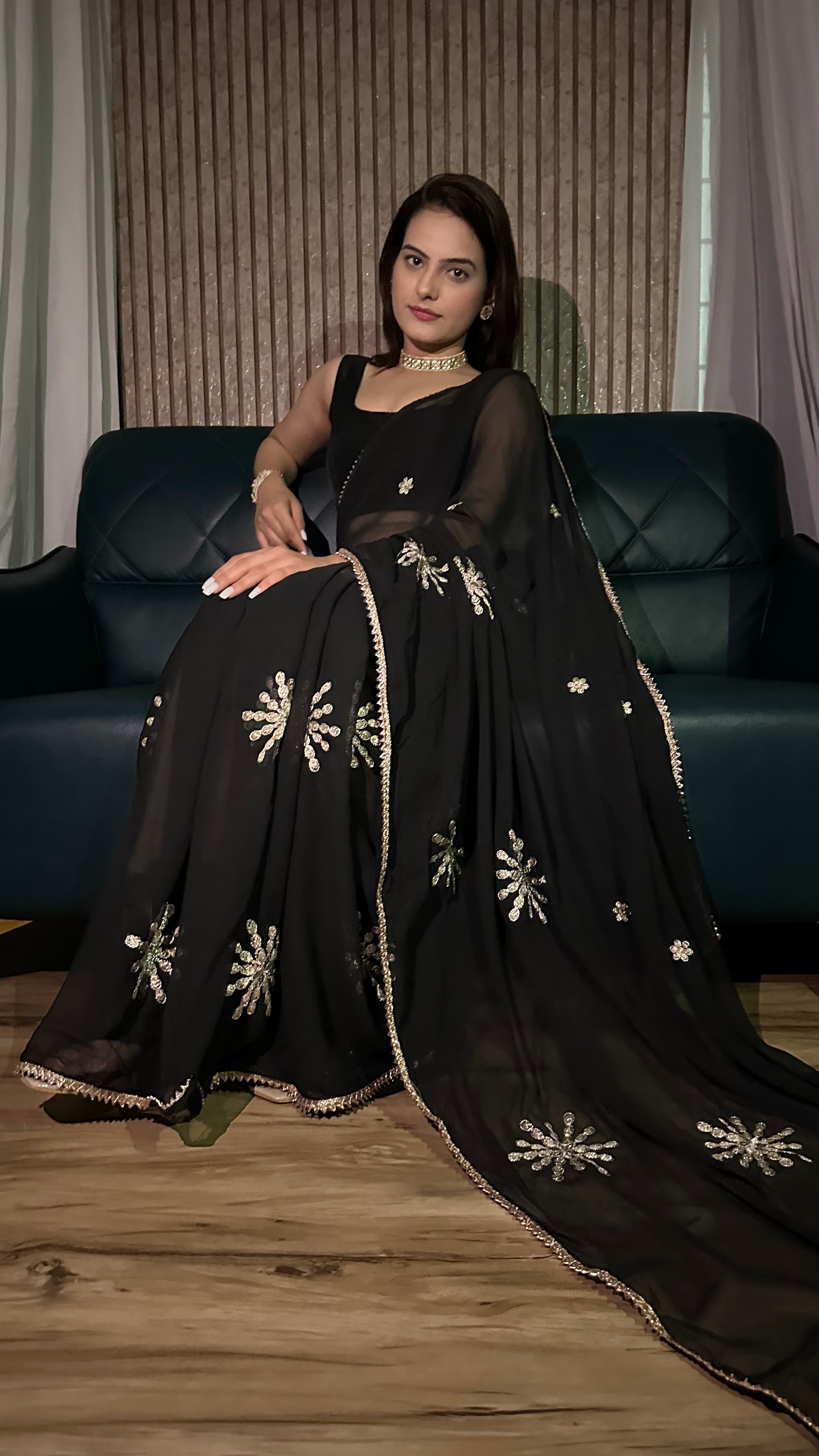 Desi vibes all the way in our black hot saree