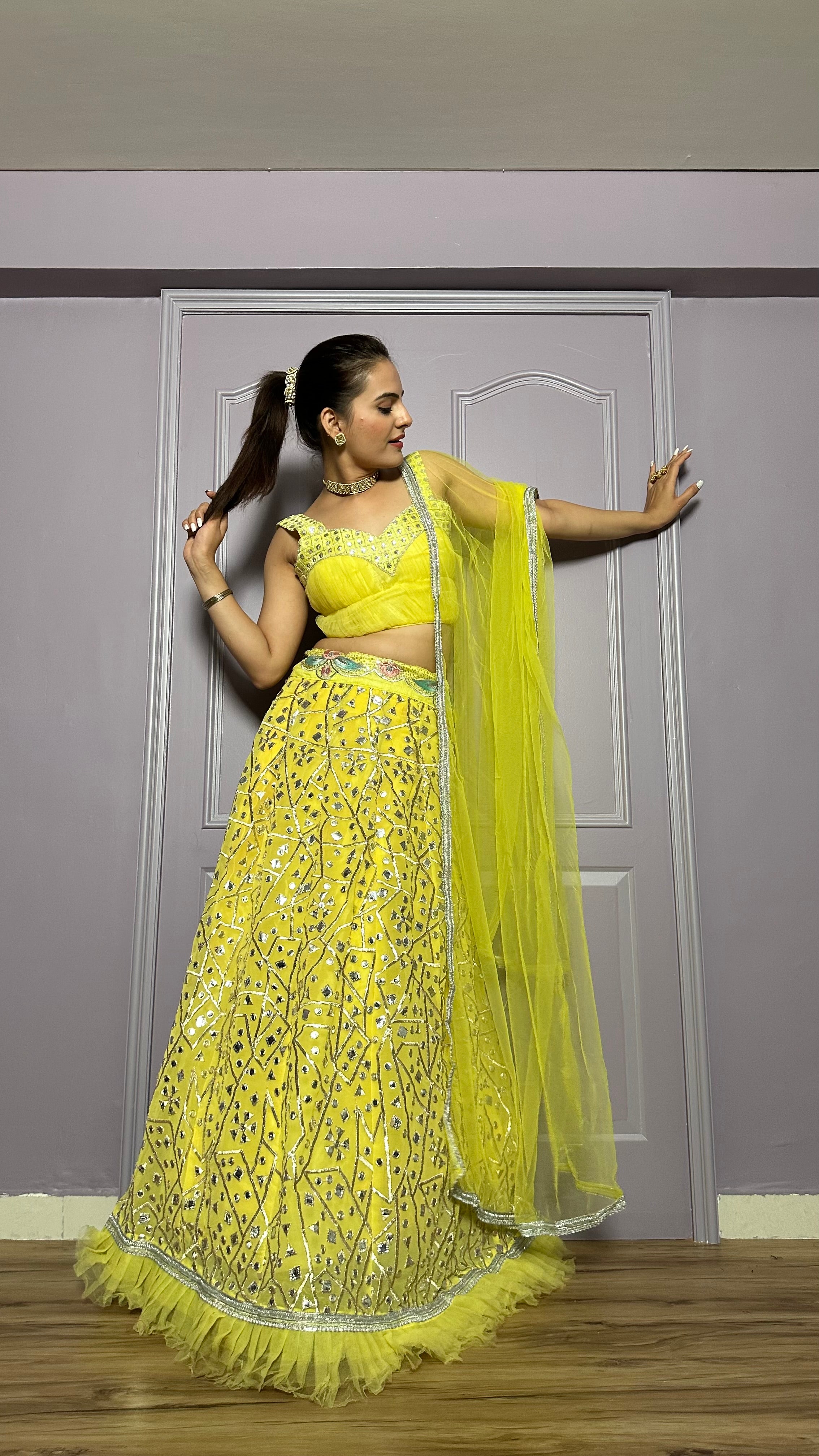 Happiness looks gorgeous in yellow Lehenga Set