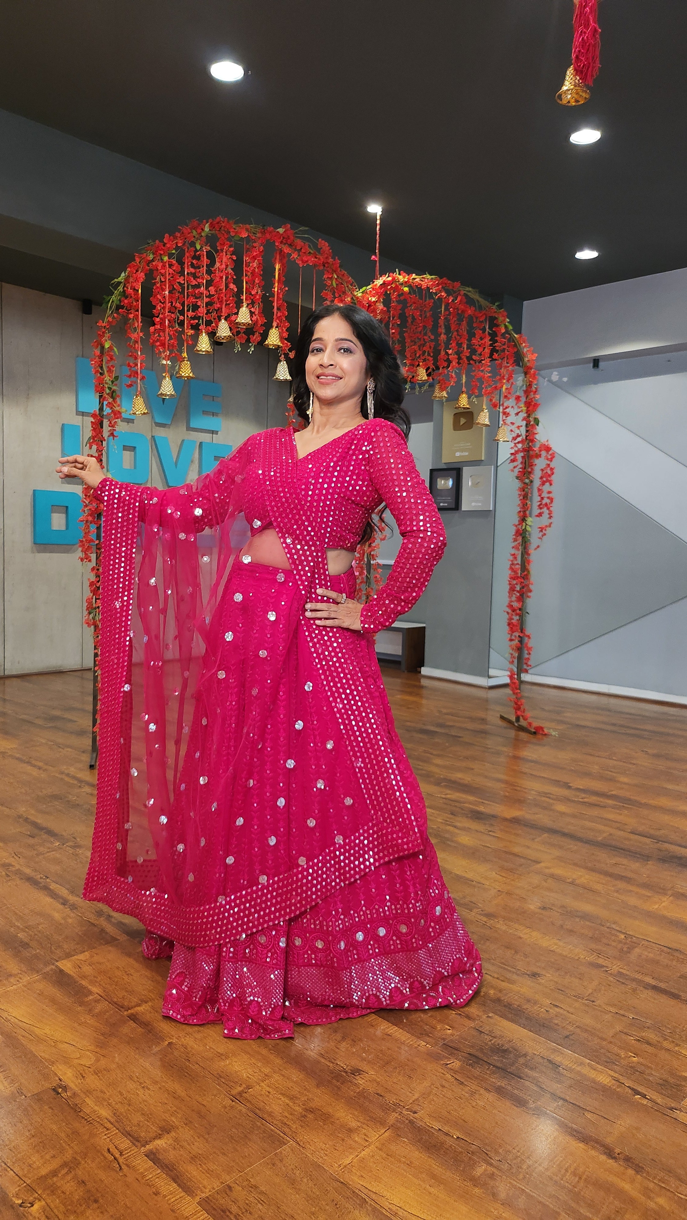 You can’t take your eyes off from this beautiful pink lehenga set