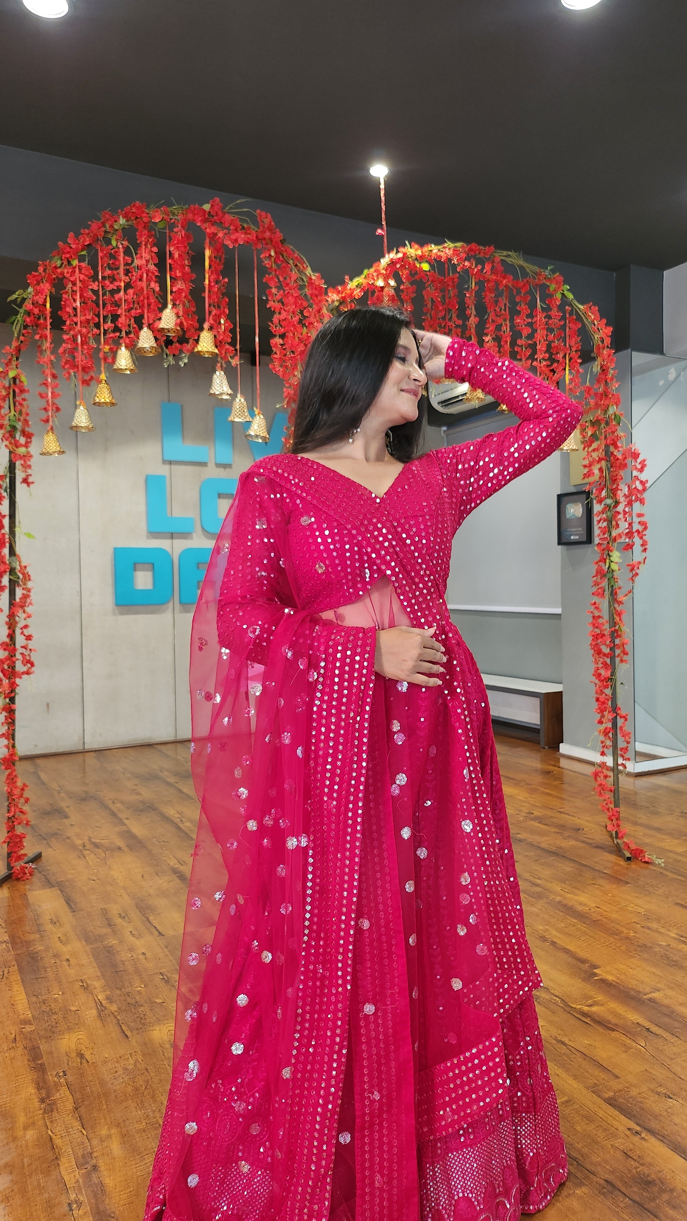 You can’t take your eyes off from this beautiful pink lehenga set