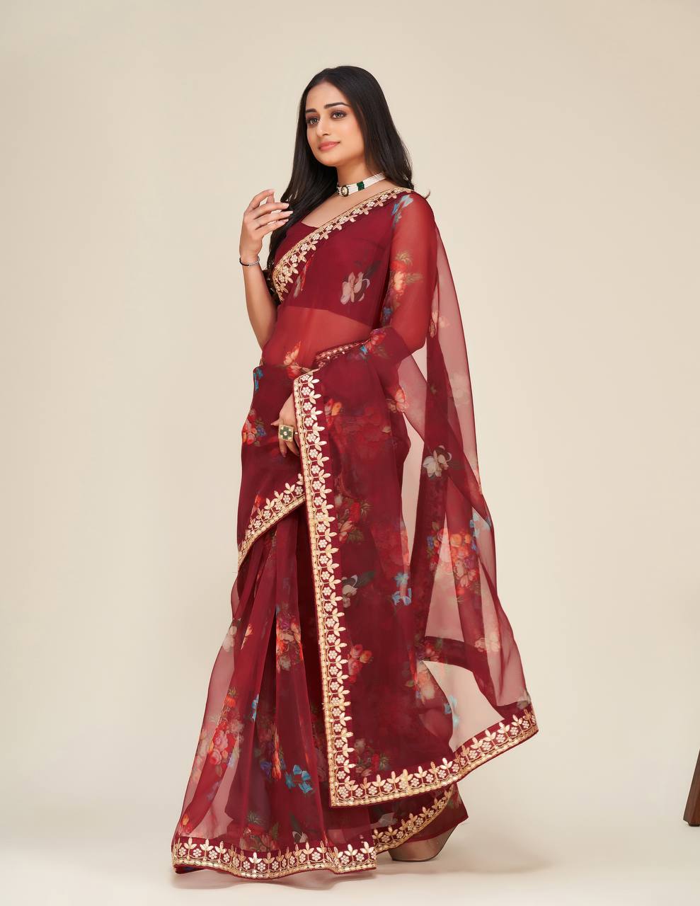 Fashion Book Featuring Bloom Floral Organza Saree